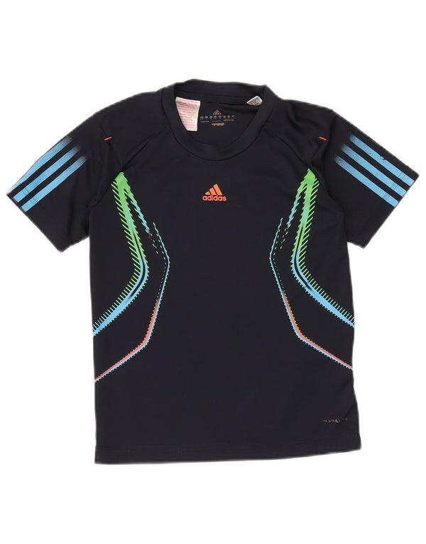 ADIDAS drenge T-shirt top 9-10 år marineblå geometrisk polyester