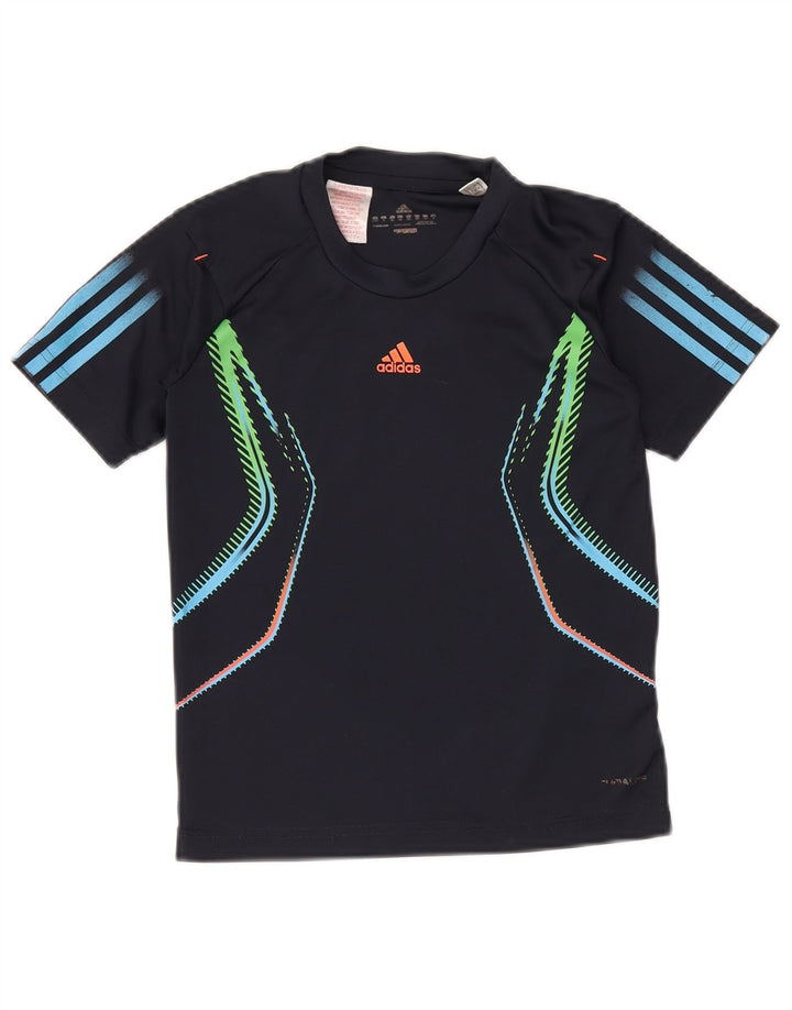 ADIDAS drenge T-shirt top 9-10 år marineblå geometrisk polyester