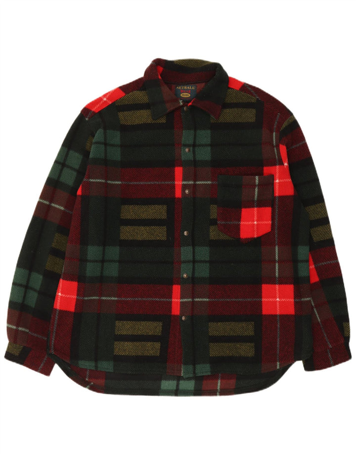 Vintage overshirt til mænd Fleeceskjorte Stor flerfarvet ternet polyester