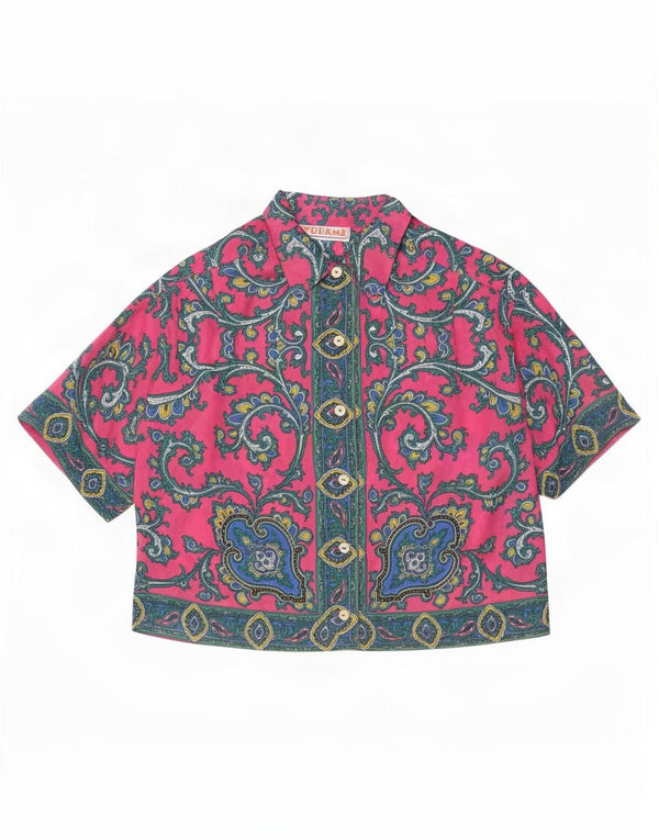 Vintage Womens Crop kortærmet skjortebluse UK 10 Small Pink Paisley