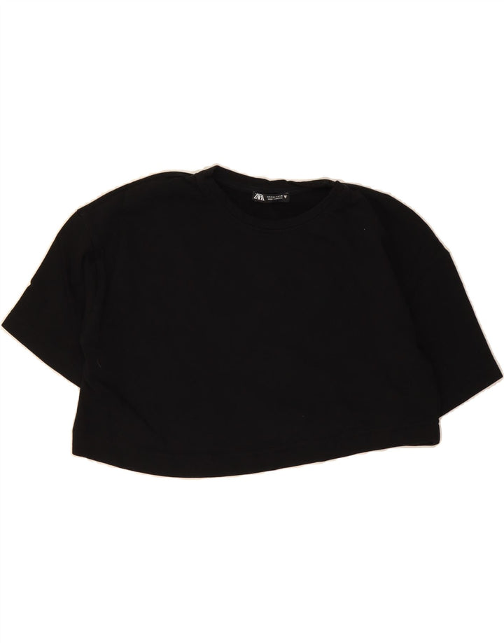 ZARA Womens Oversized Crop Top UK 10 Small Black Cotton Vintage Zara and Second-Hand Zara from Messina Hembry 