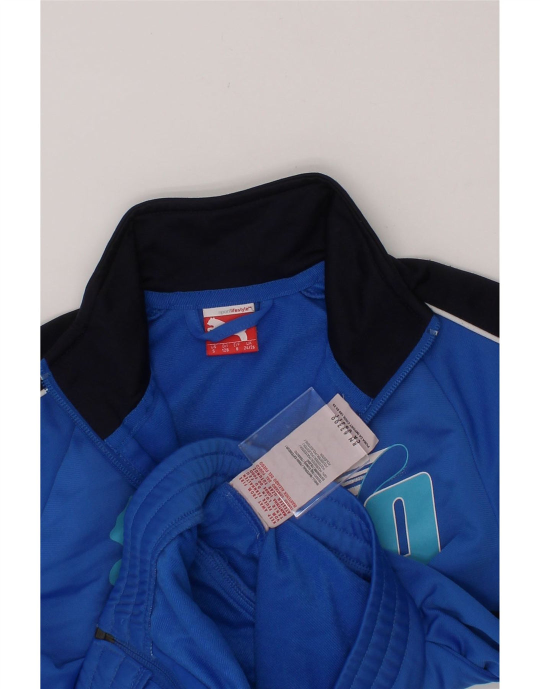 PUMA Boys Graphic Tracksuit Top Jacket 7-8 Years Blue Colourblock Vintage Puma and Second-Hand Puma from Messina Hembry 