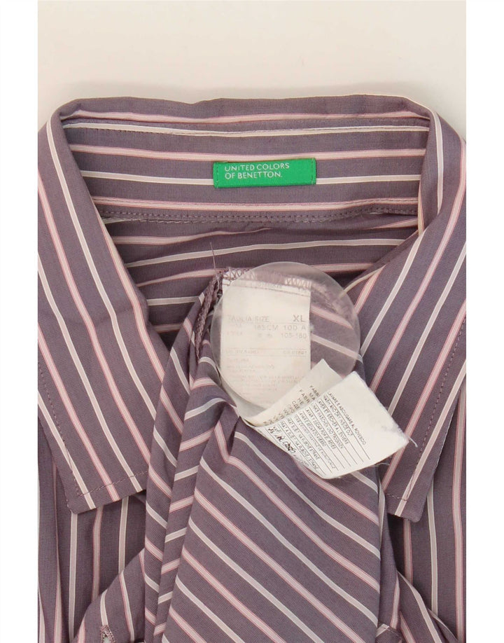 Benetton herreskjorte XL lilla stribet bomuld