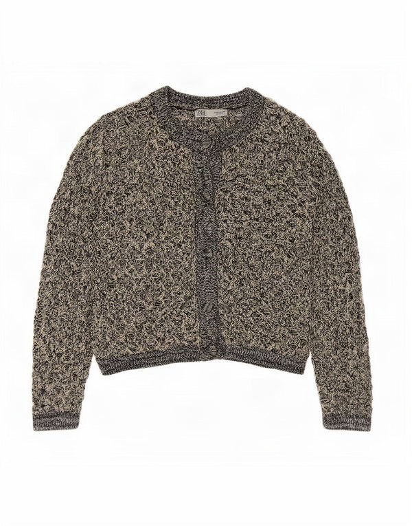 Zara hæklet cardigantrøje til kvinder UK 14 Medium Black Flecked Polyester