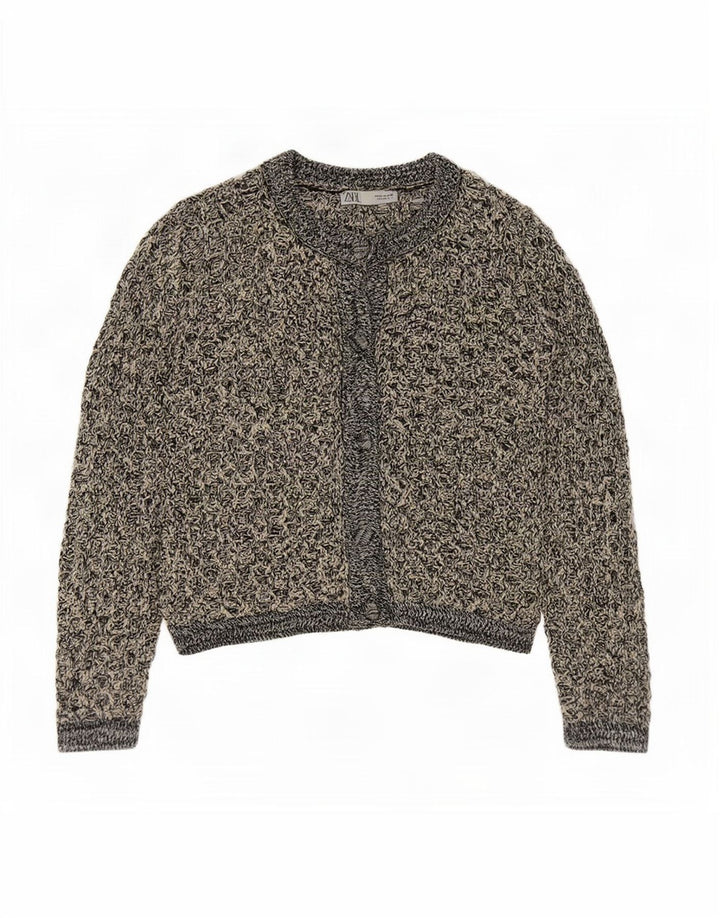 Zara hæklet cardigantrøje til kvinder UK 14 Medium Black Flecked Polyester