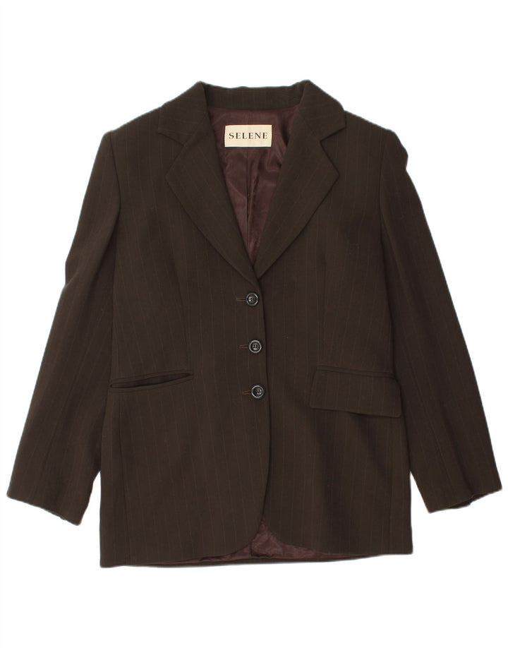 Selene Dame 3 Button Blazer Jacket UK 12 Medium Brown Nålestribe