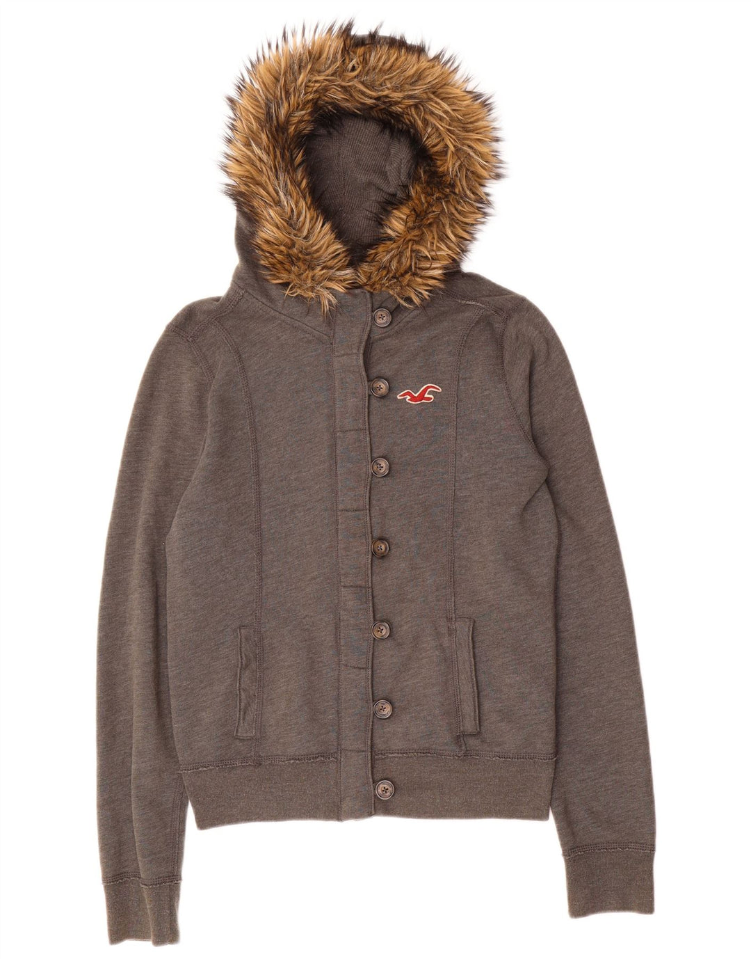 HOLLISTER hættetrøje til kvinder med lynlås UK 16 Large Grå Akryl