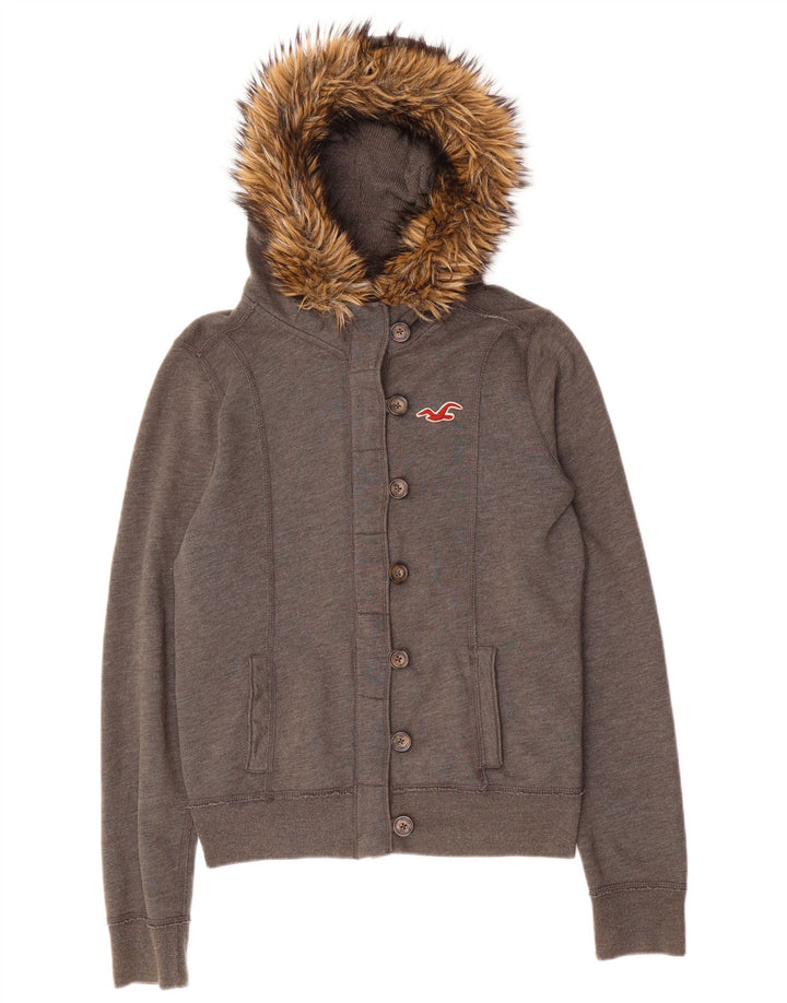 HOLLISTER hættetrøje til kvinder med lynlås UK 16 Large Grå Akryl