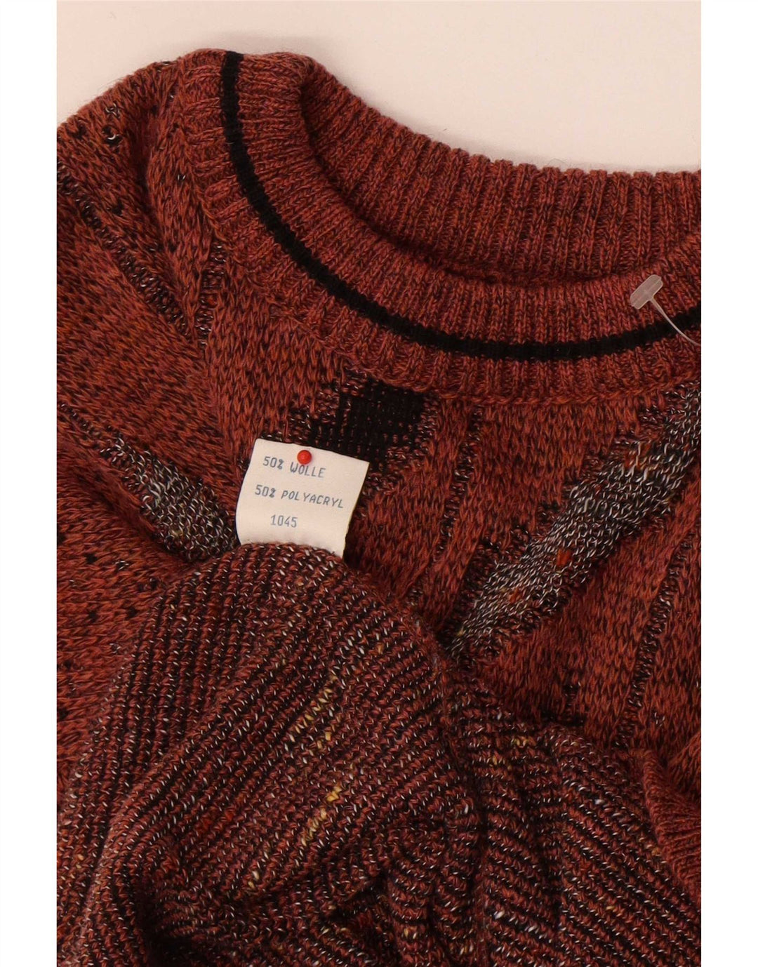 Vintage Herre Crew Neck Jumper Sweater IT 50 Medium Brun Geometrisk Uld