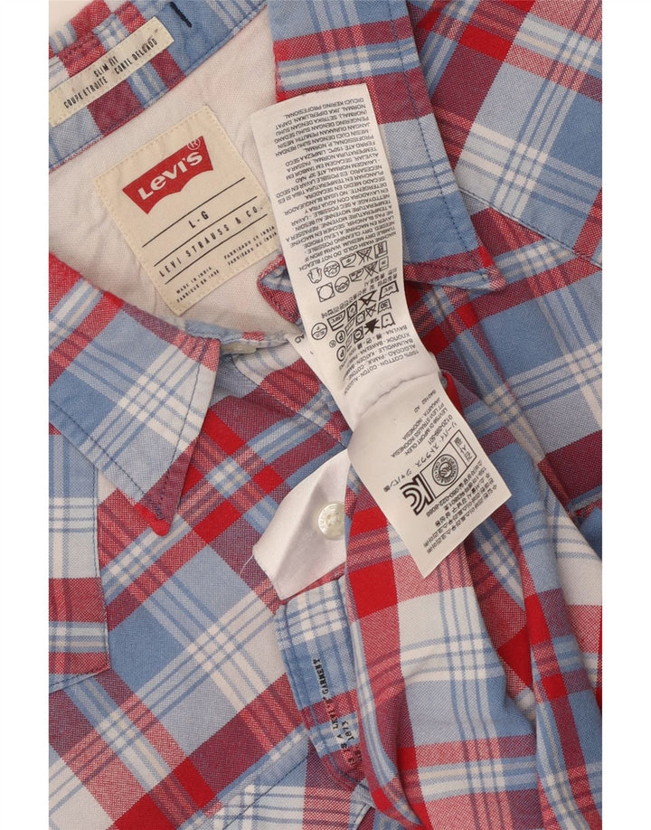 Levi's Kortærmet Slim Fit-skjorte til mænd, stor rød ternet bomuld