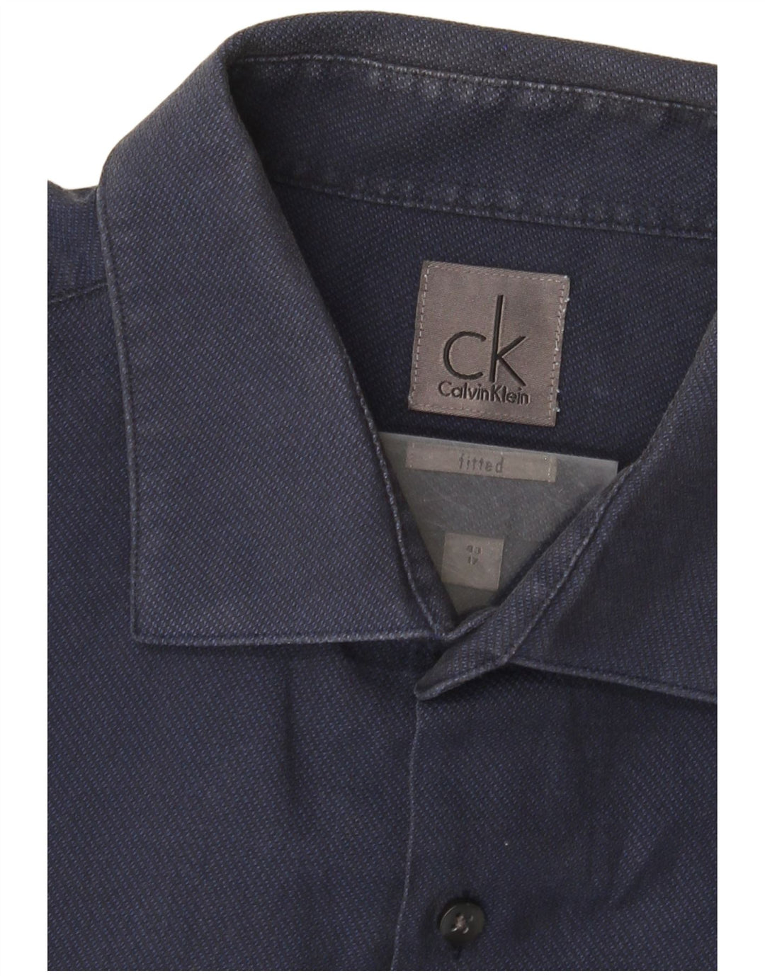 Calvin Klein Herre Fitted Shirt Størrelse 17 XL Navy Blue Cotton