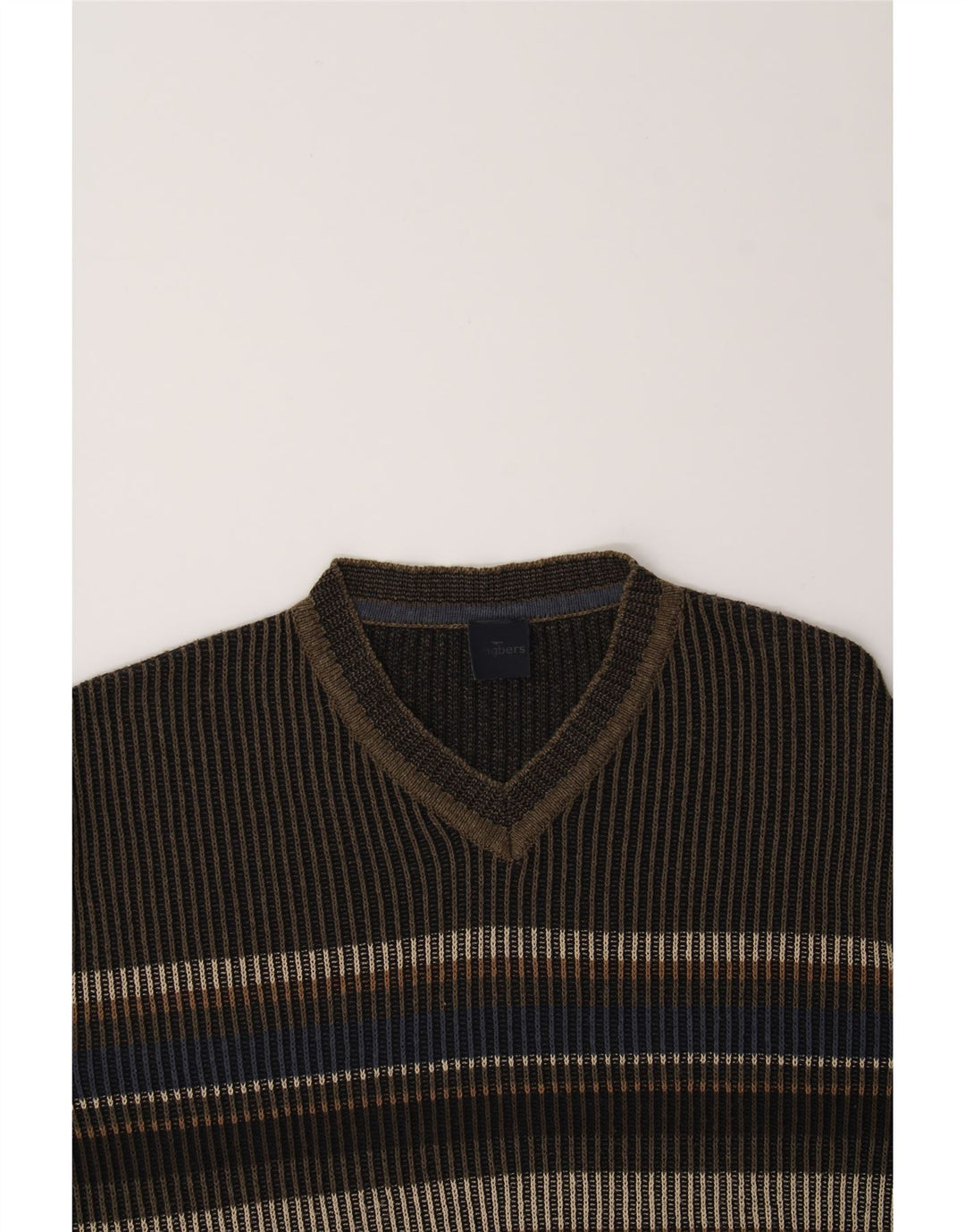 ENGBERS Herre V-hals sweater Stor brun stribet bomuld