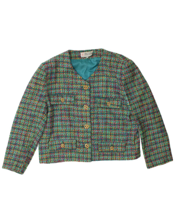 VINTAGE Dame 4-knaps 2-delt nederdelsæt IT 48 XL W32 Grøn ternet uld