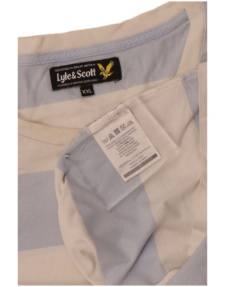 Lyle & Scott Herre T-Shirt Top 2XL Hvidstribet bomuld