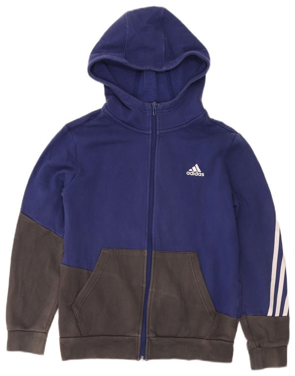 Adidas hættetrøje med lynlås til drenge 13-14 år marineblå farveblok bomuld