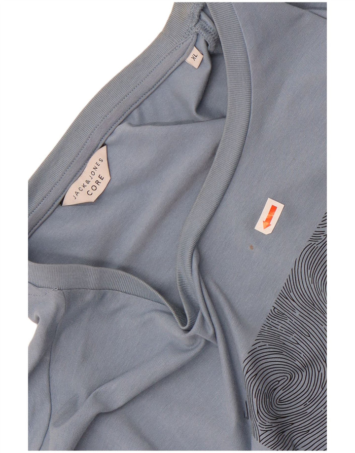 Jack & Jones Herre grafisk T-shirt Top XL Blå Bomuld