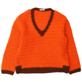 Vintage Dame V-hals sweater UK 12 Medium Orange Colourblock