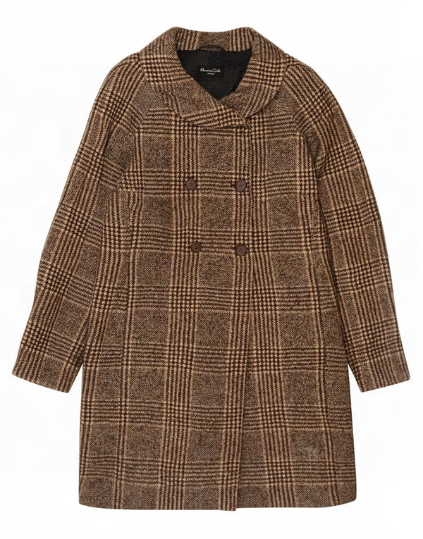 Massimo Dutti Womens Double Breasted Coat EU 40 Medium Brown Houndstooth