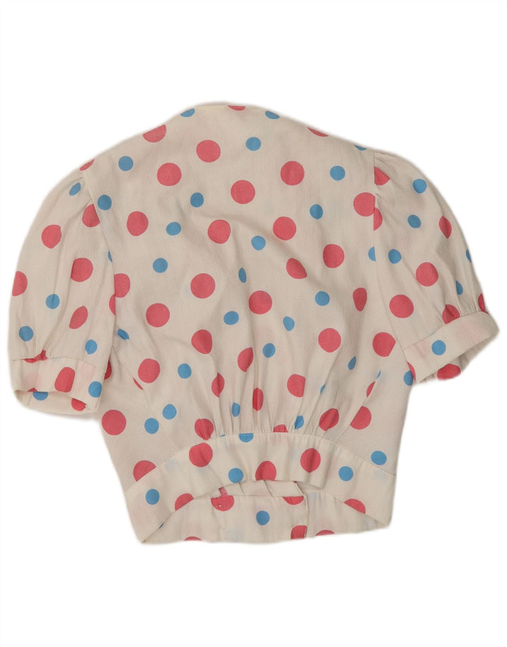 Vintage Damebluse Top UK 10 Small White Spotted