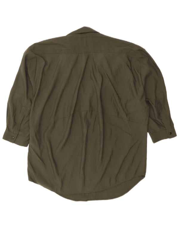 Zara 3/4 ærmet oversized trøje til kvinder UK 6 XS Khaki Lyocell