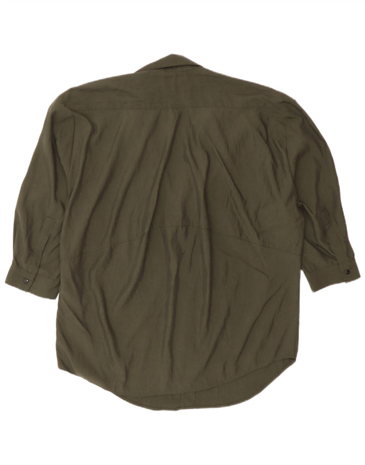 Zara 3/4 ærmet oversized trøje til kvinder UK 6 XS Khaki Lyocell