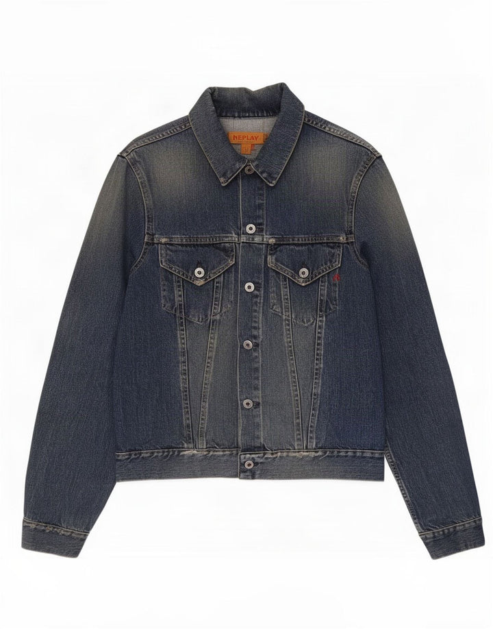 Replay Herre Distressed Denim Jacket UK 40 Large Blue Cotton