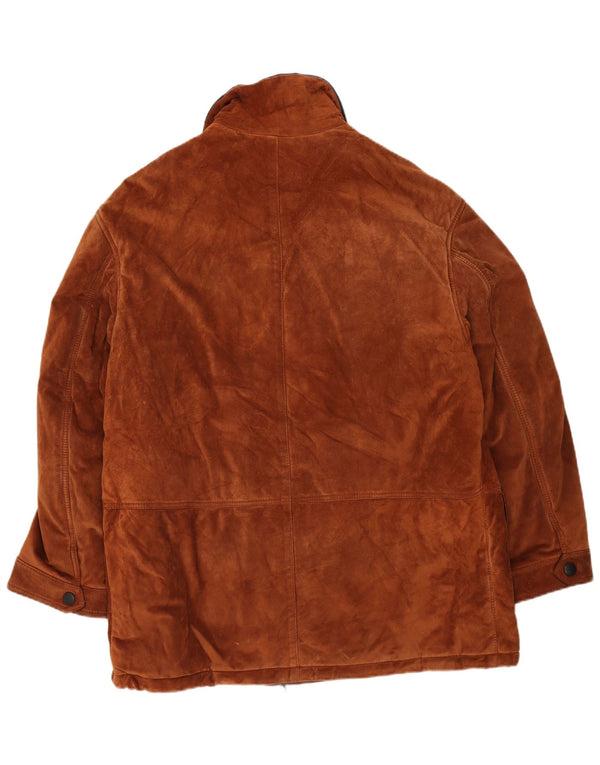 Vintage Herre Ruskind Windbreaker Coat IT 56 3XL Brun Colourblock Læder