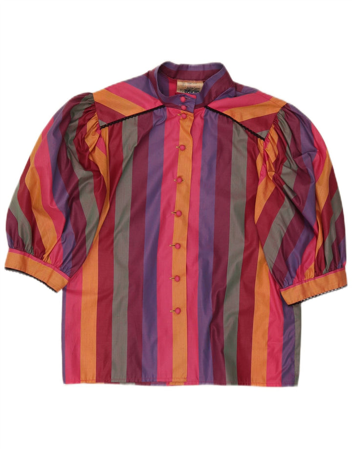 Vintage kvinders kortærmet skjortebluse EU 38 Medium Flerfarvet stribet