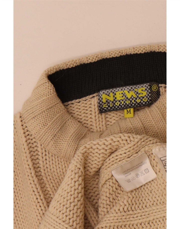 Vintage Herre Turtle Neck Jumper Sweater Medium Beige Stribet