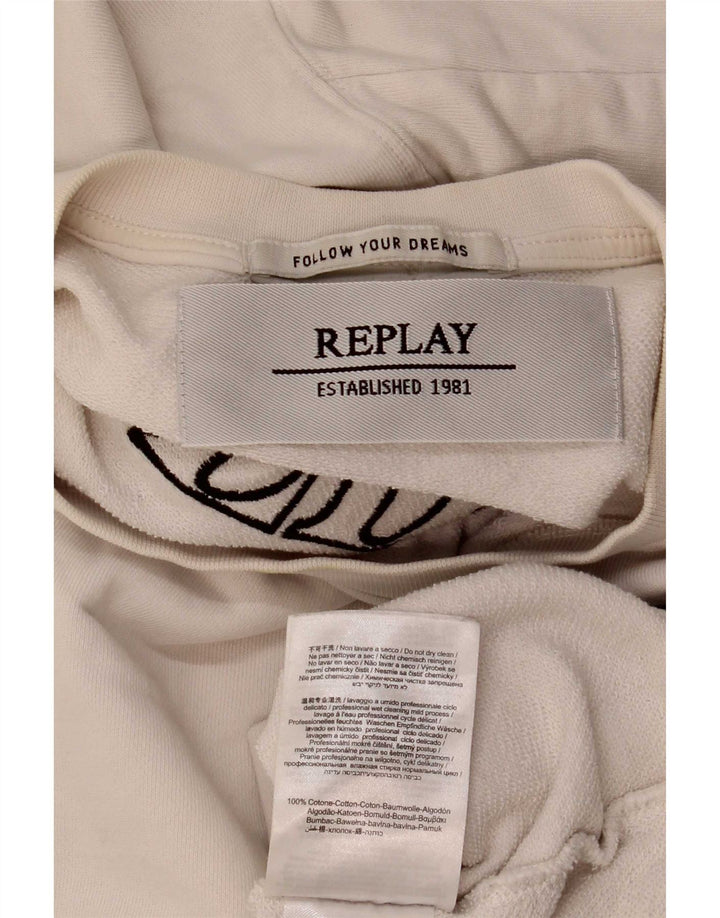 Replay Dame Grafisk Sweatshirt Jumper UK 14 Medium Hvid Bomuld
