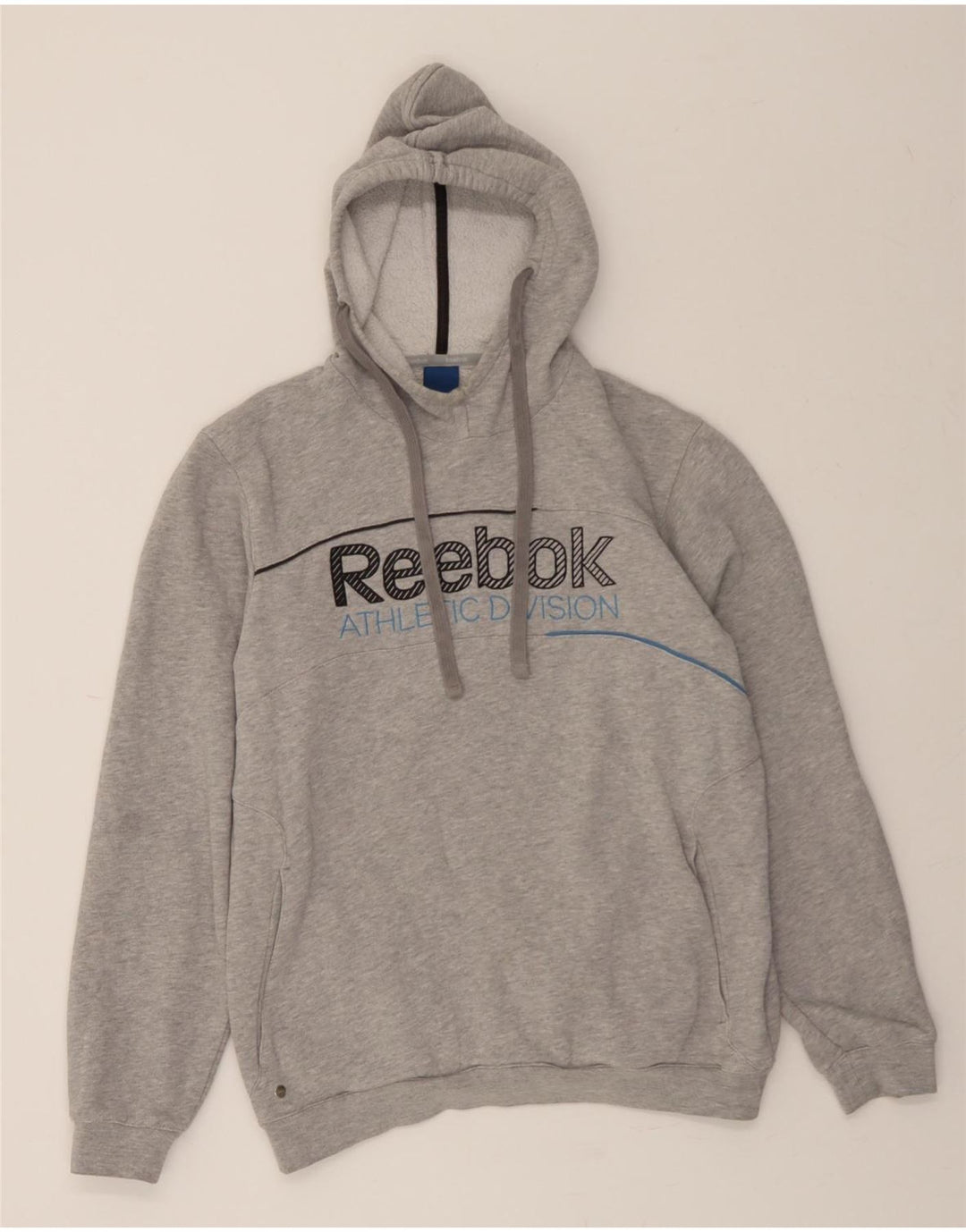 REEBOK Mens Graphic Hoodie Jumper Small Grey Vintage Reebok and Second-Hand Reebok from Messina Hembry 
