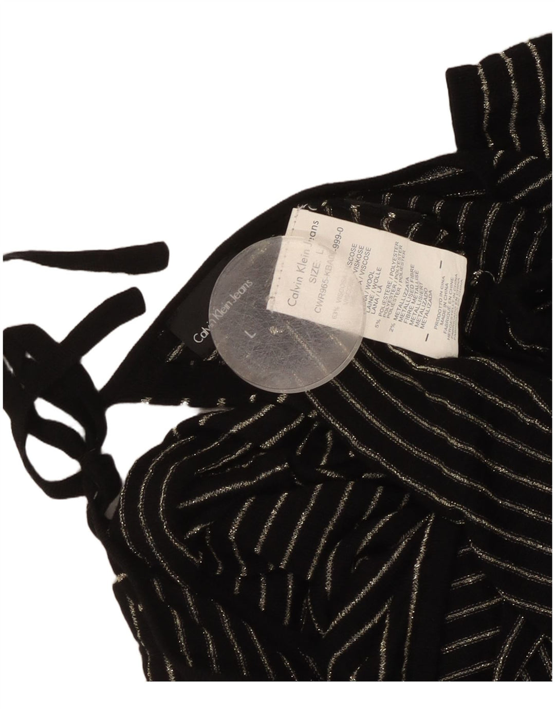 Calvin Klein Dame Crop Bluse Top UK 14 Stor sort stribet viskose