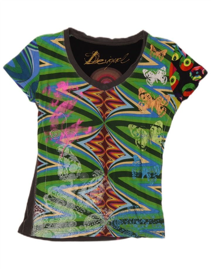 Desigual grafisk T-shirt top til kvinder UK 12 medium flerfarvet sommerfugl