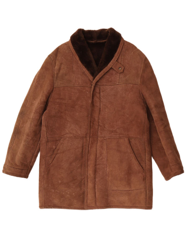 Vintage Herre Shearling Overfrakke UK 40 Large Brown