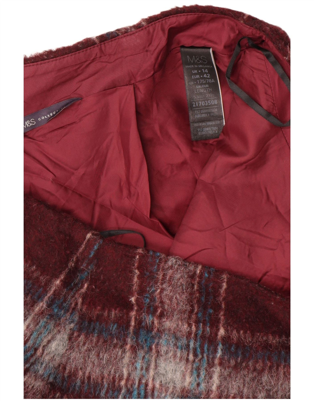 Marks & Spencer Dame-mininederdel UK 14 Large W34 Burgundy ternet polyester