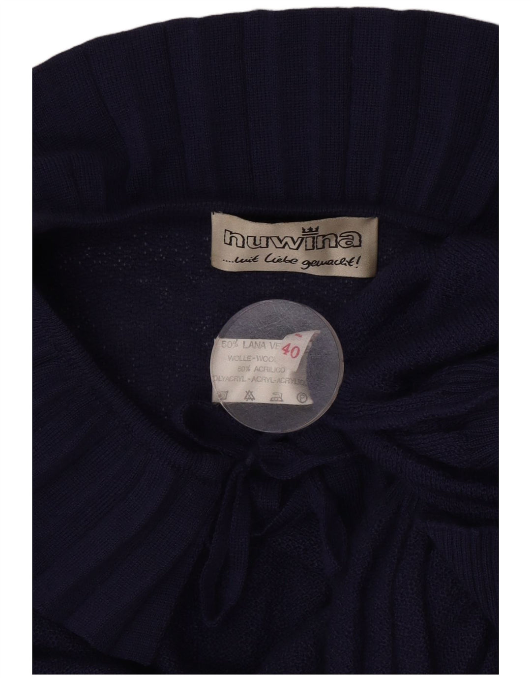 Vintage Dame Crop Boat Neck Jumper Sweater EU 40 Medium Navy Blue