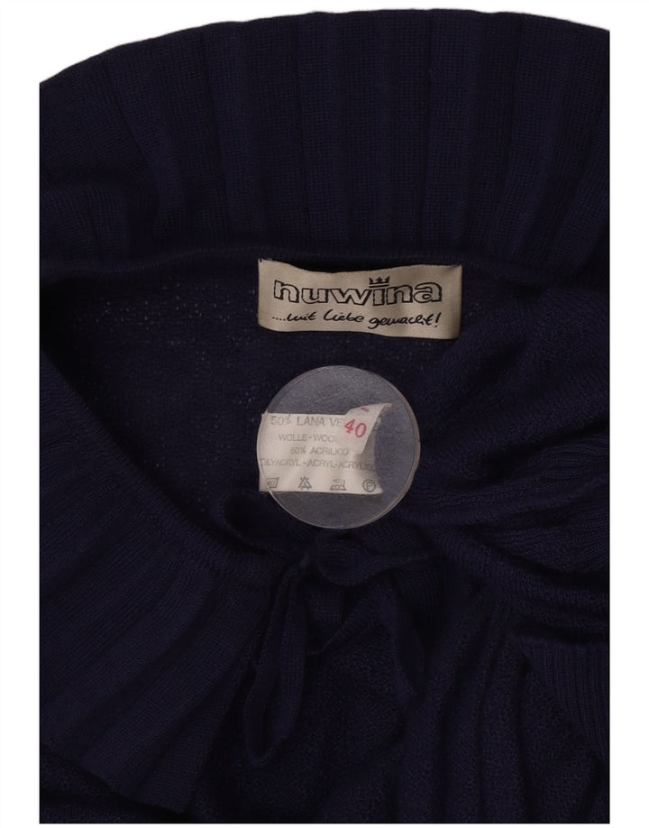 Vintage Dame Crop Boat Neck Jumper Sweater EU 40 Medium Navy Blue