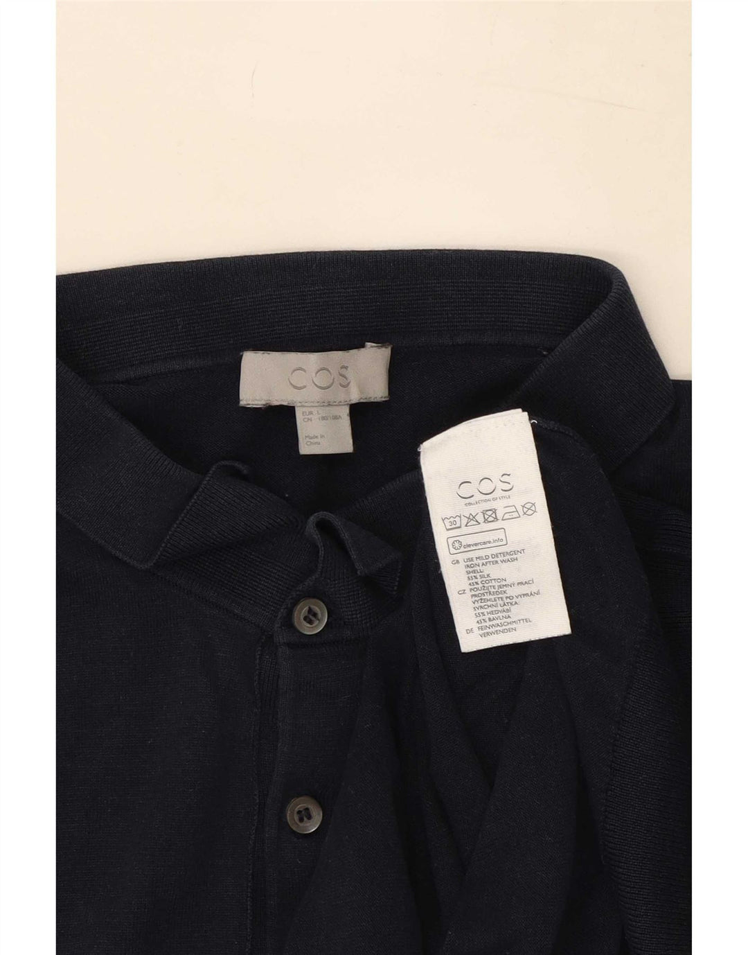Cos Herre Polo Shirt Large Navy Blue Silke