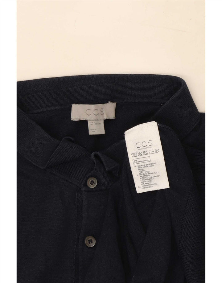 Cos Herre Polo Shirt Large Navy Blue Silke