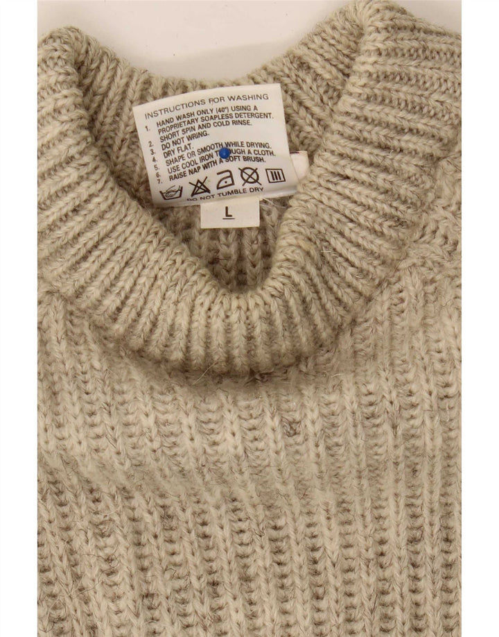 Vintage Herre Turtle Neck Jumper Sweater Stor Beige Colourblock Uld