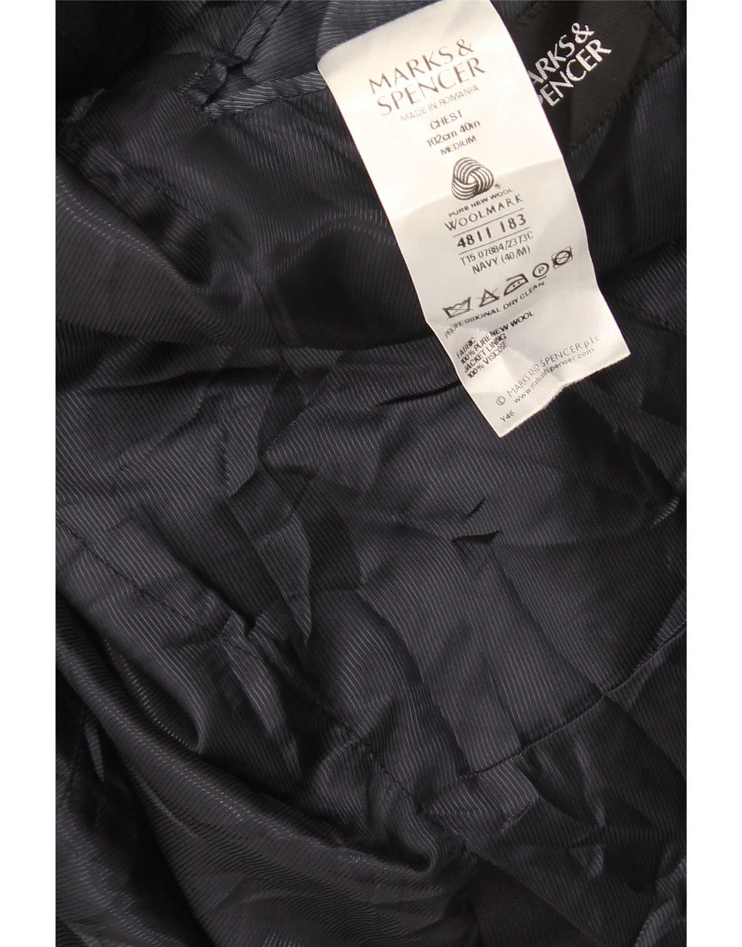 Marks & Spencer Herre 2-knaps blazerjakke UK 40 Medium Navy Blue New Wool