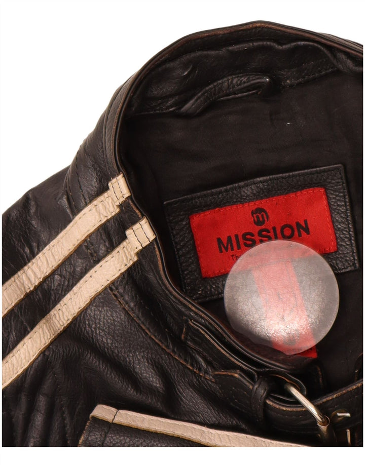 Mission Womens Moto Racer Læderjakke UK 40 Stor sortstribet læder
