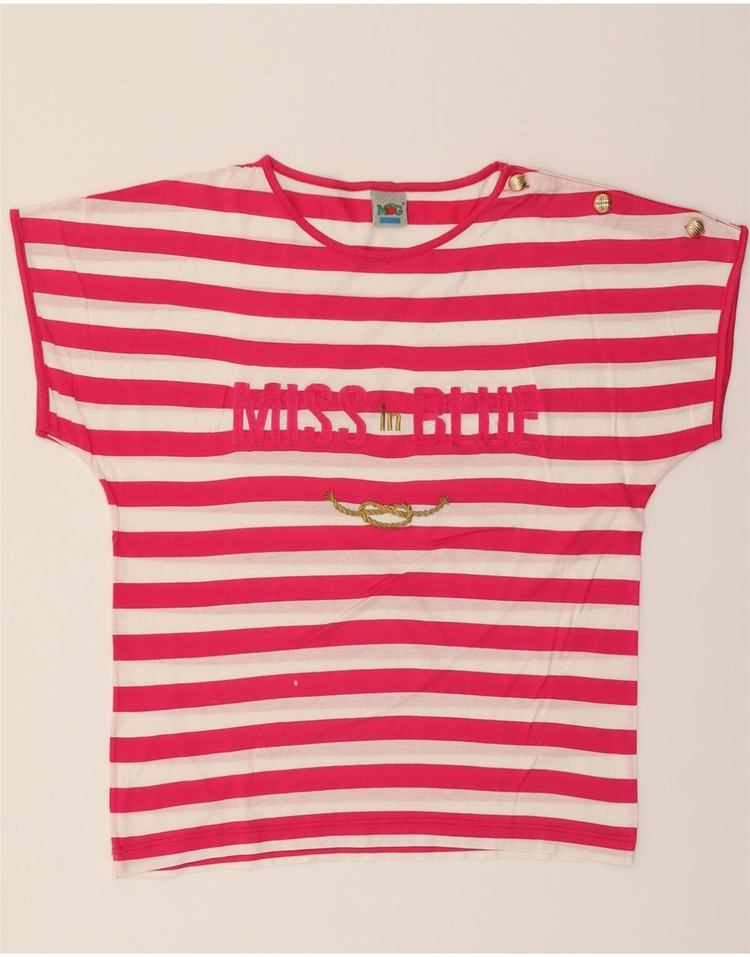 MANGO Womens Graphic T-Shirt Top IT 48 XL Pink Striped Cotton Vintage Mango and Second-Hand Mango from Messina Hembry 
