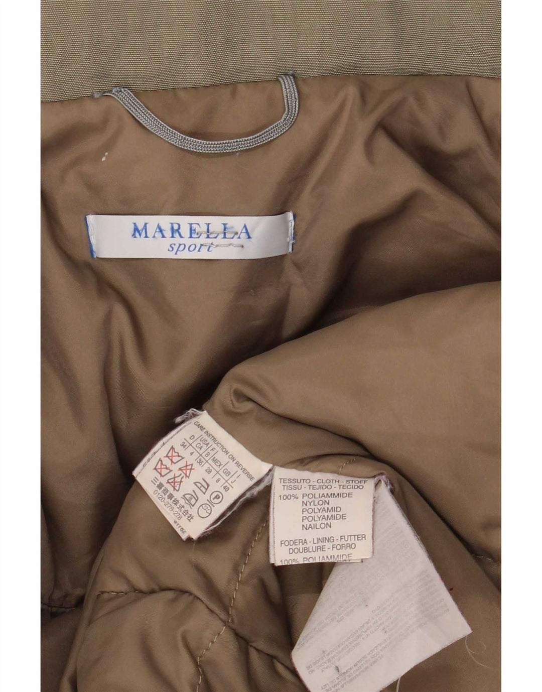 Marella Dame Hætte Oversized Polstret Frakke UK 8 Small Khaki Polyamid