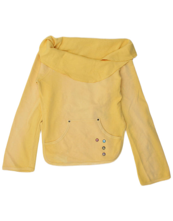 Diesel Dame Crop Shawl Neck Sweatshirt Jumper UK 14 Stor Gul Stribet