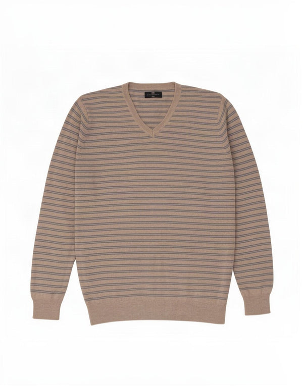 Marks & Spencer Herre Blue Harbor V-hals sweater Stor Beige Stribet
