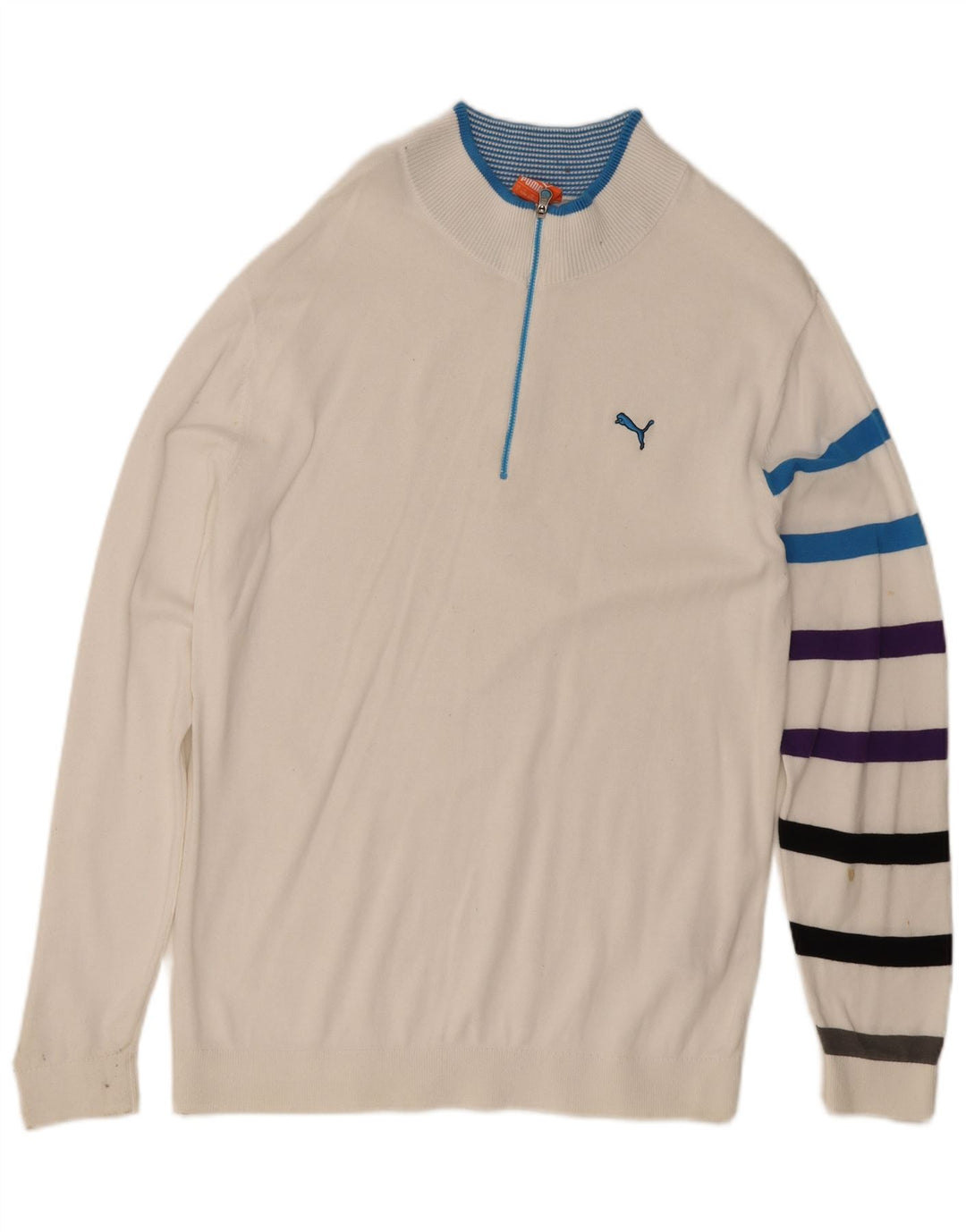 Puma Herre Zip Neck Jumper Sweater Stor hvid stribet bomuld