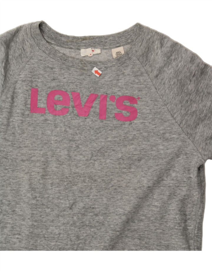 LEVI'S Womens Graphic Sweatshirt Jumper UK 16 Large Grey Flecked Cotton Vintage Levi's and Second-Hand Levi's from Messina Hembry 