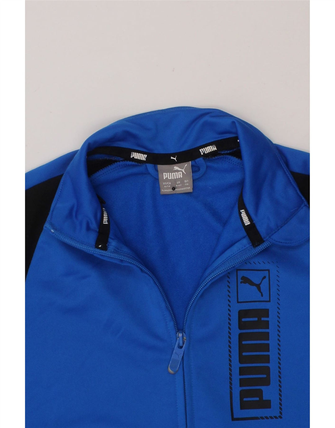 PUMA Boys Graphic Tracksuit Top Jacket 5-6 Years XS Blue Colourblock Vintage Puma and Second-Hand Puma from Messina Hembry 