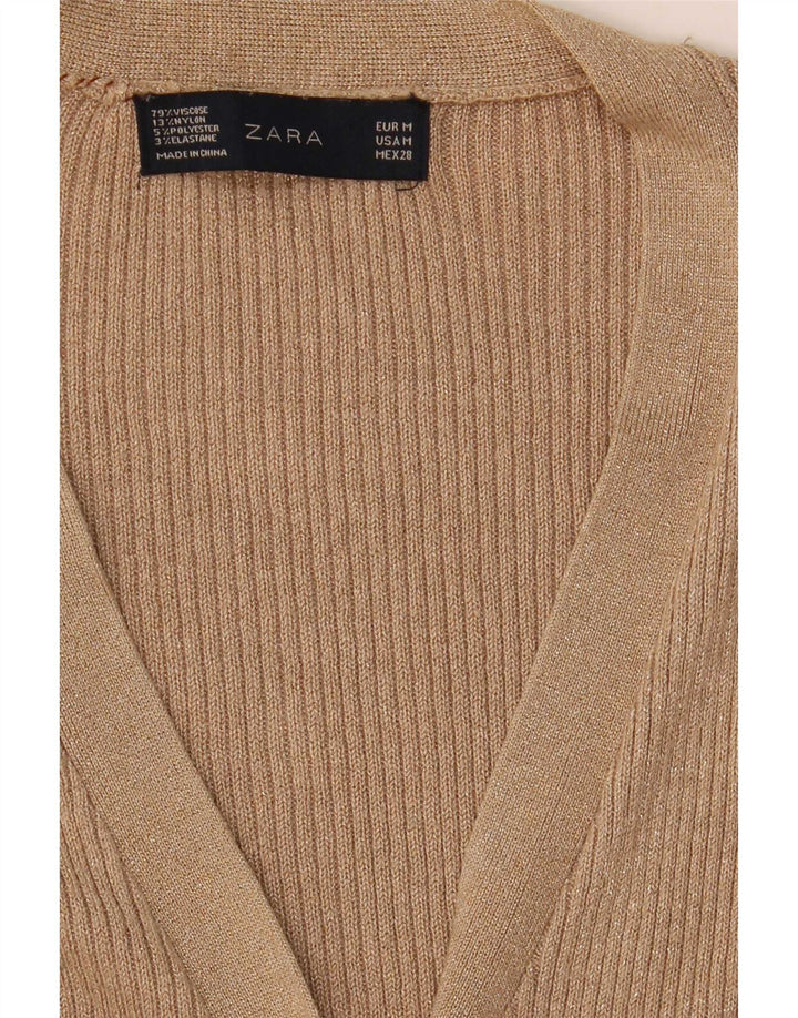Zara Dame Cardigan Sweater UK 14 Medium Beige Flecked Viscose